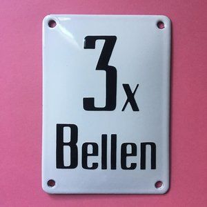 Vintage “3x Bellen” porcelain enamel door sign NWT